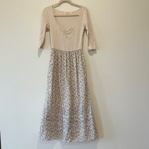 Christy Dawn Evelyn Ditsy Floral Pointelle Cream and Blue Dress